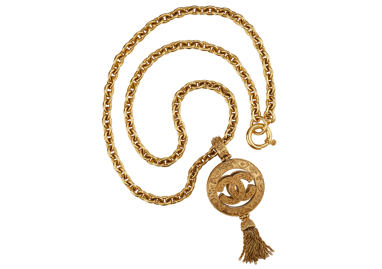 Vintage Chanel 1994 Long Gold Chain Necklace with Mirror Tassel
