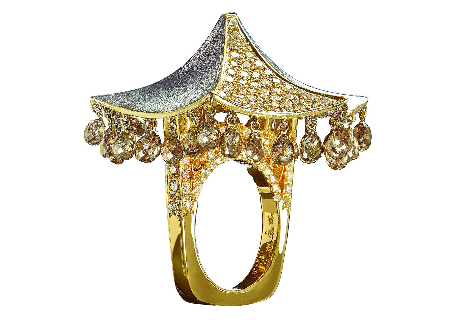 Bao Bao Wan 18K Gold and White Diamond Pagoda Ring Latest Revival