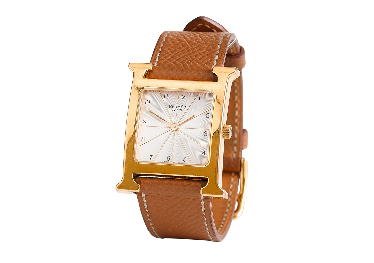 Vintage Hermes Brown Epsom Leather Heure H Watch | Latest Revival