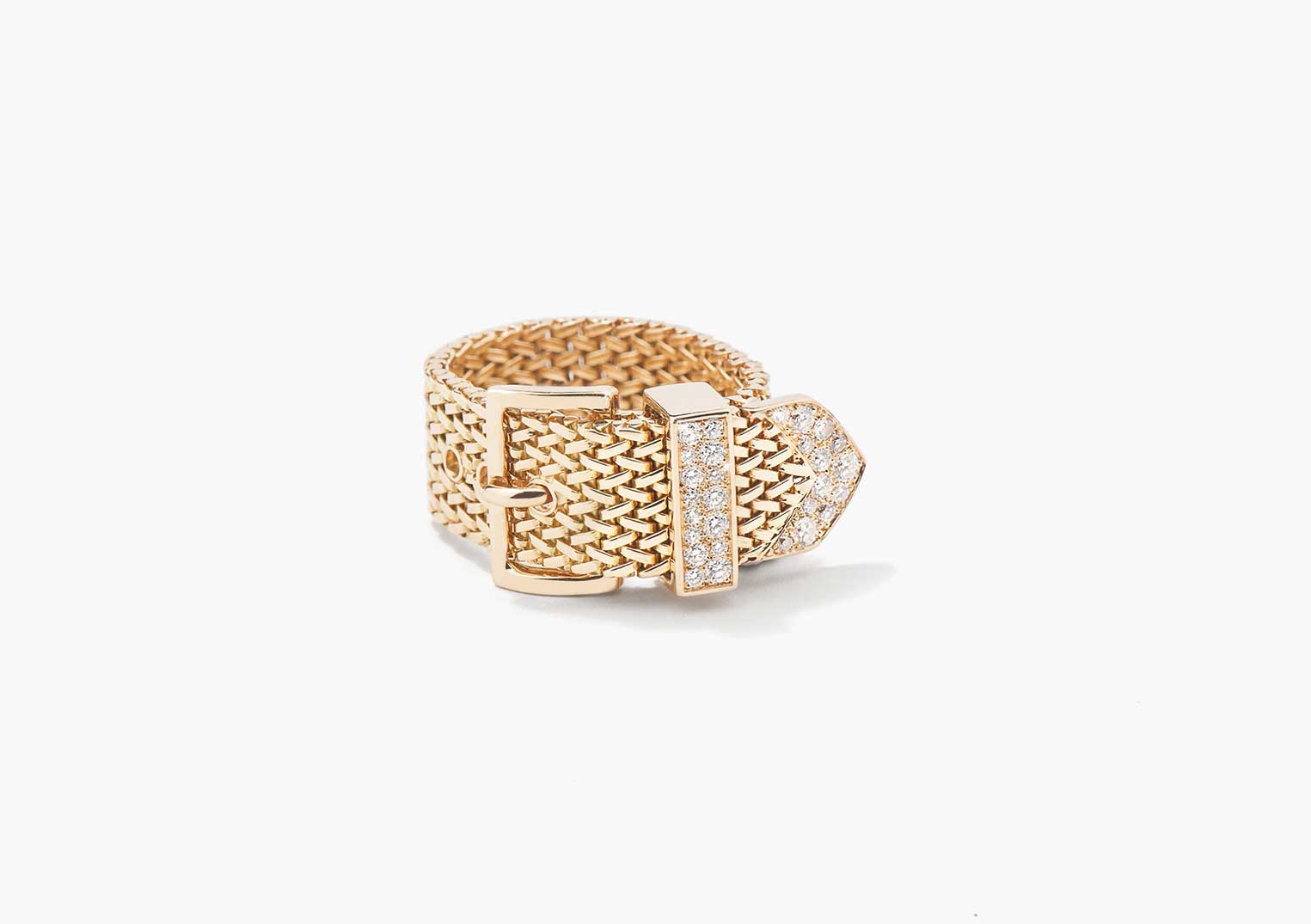 Aurelie Bidermann 18K Maille Polonaise Ring with Diamonds | Latest Revival