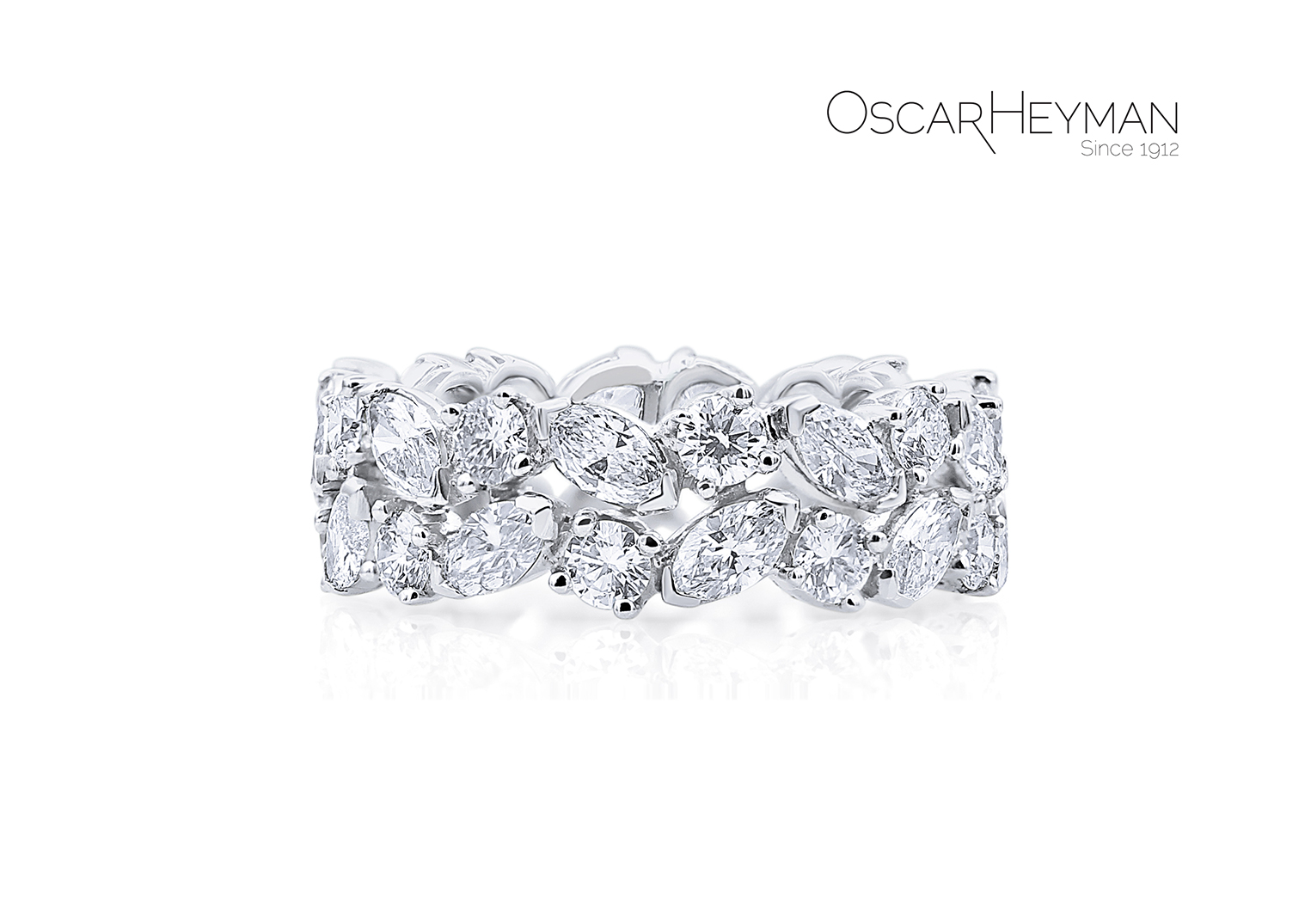 Oscar Heyman Platinum Two Row Round and Marquise Diamond Guard Ring